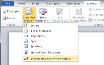 Start the Step by Step Mail Merge Wizard